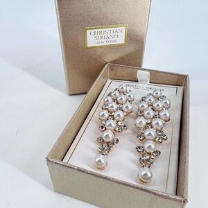 NIB Christian Siriano Faux Pearl Rhinestone Earrings‎ Prom Wedding Statement